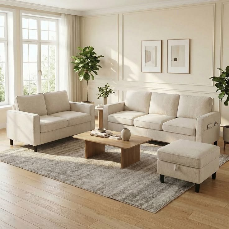 Love seats white 3+2 with pufffee